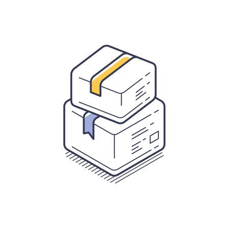 Icon showcases two stacked boxes featuring colored ribbons, designed in a minimalistic isometric style. This modern illustration can be used in various infographics and design projects.のイラスト素材