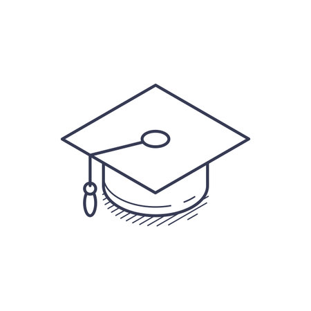 Isometric line icon features an academic hat, symbolizing education and achievement. The clean design reflects modern aesthetics suitable for various educational contexts.のイラスト素材