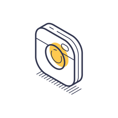 Isometric line icon represents a camera button, showcasing a sleek, modern design. This vector illustration highlights a visual element commonly found in photography settings.のイラスト素材