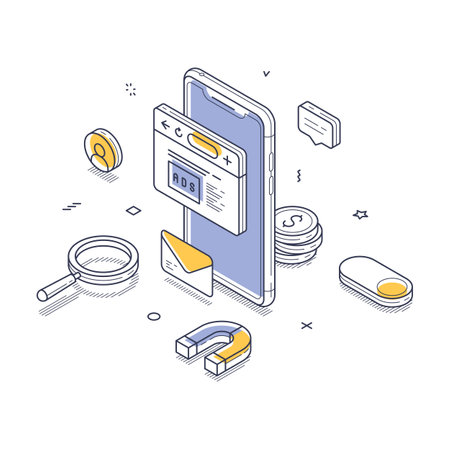 Digital marketing tools such as a smartphone, email, and analytics. Design emphasizes online engagement strategies, attracting potential clients. Modern vector illustrationのイラスト素材