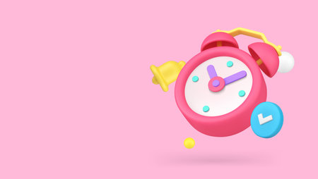 Alarm clock ringing with check mark deadline time management banner copy space vector illustration....