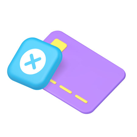 Banking credit debit card error reject payment cancel 3d icon realistic vector illustration. Financial bank account pay problem transfer client user bankruptcy e money shopping refuse transactionのイラスト素材