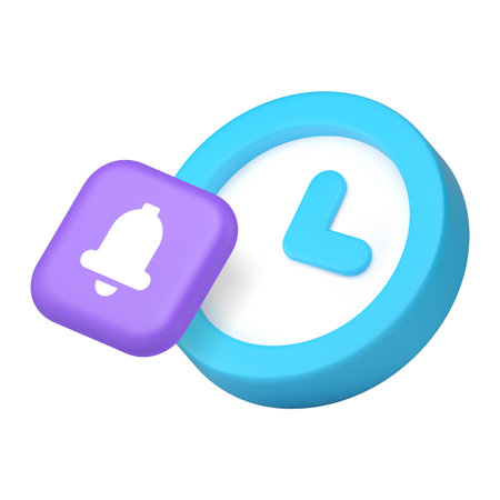 Time counting alarm clock ring bell reminder announce notification 3d icon realistic vector...