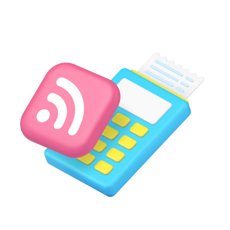 Shopping wireless cashless financial transaction payment bill machine 3d icon realistic vector illustration. Shop store supermarket finance banking POS terminal device internet e money payingのイラスト素材