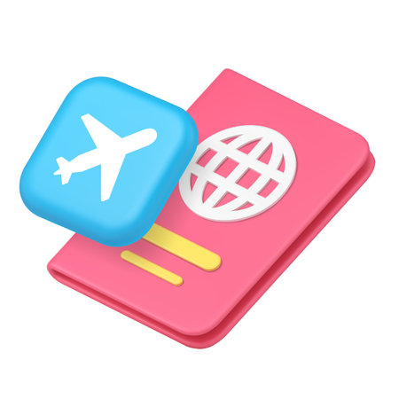 Plane travel global international business trip passport journey 3d icon realistic vector illustration. Globe flying airplane personal identification information document pass tourism transportationのイラスト素材