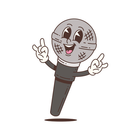 Cartoon mascot character with a happy expression, hands up, and peace sign. Perfect for sports, gaming, or fun-themed projects. Vector illustrationのイラスト素材