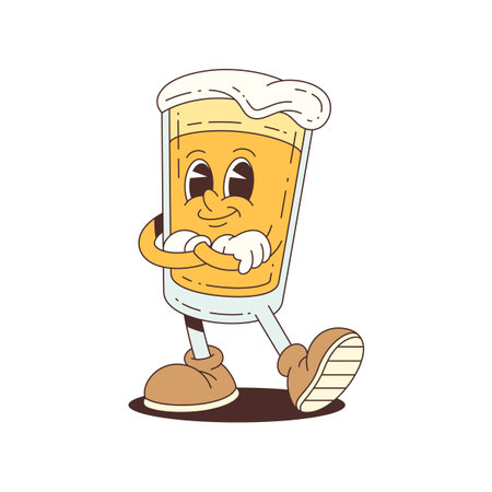 Cheerful beer mascot character in a glass with arms crossed, smiling confidently, ideal for food events, branding, or party promotions. Vector mascot illustrationのイラスト素材