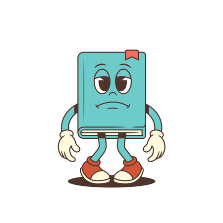 Blue book mascot standing with a sad and downcast expression, drooped hands showing disappointment and frustration, symbolizing challenges in learning and emotions. Vector illustrationのイラスト素材