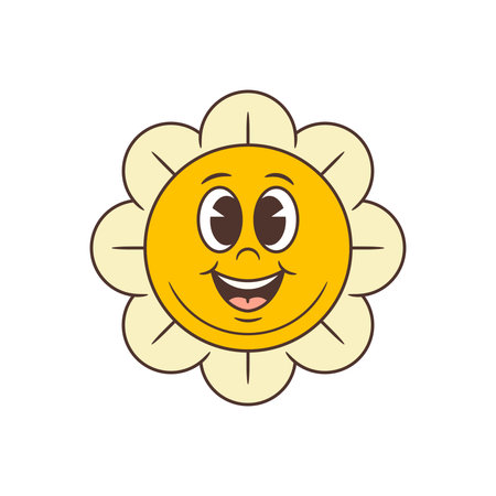 Relaxed flower mascot with inward-curving petals and a warm, peaceful expression, ideal for wellness designs, gratitude messages, or soothing themes. vector illustrationのイラスト素材