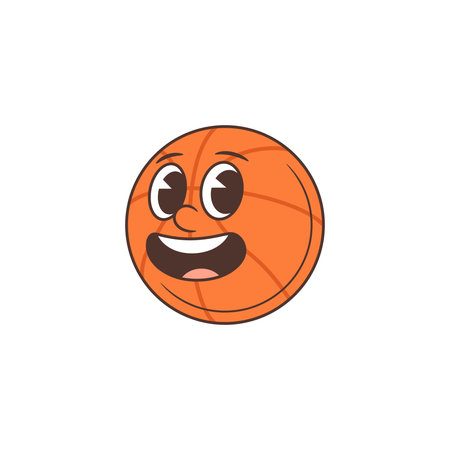 Basketball mascot features lively eyes, raised eyebrows, and a big open smile. Perfect for sports branding, youth activities, game promotions, and playful designs. Vector illustrationのイラスト素材