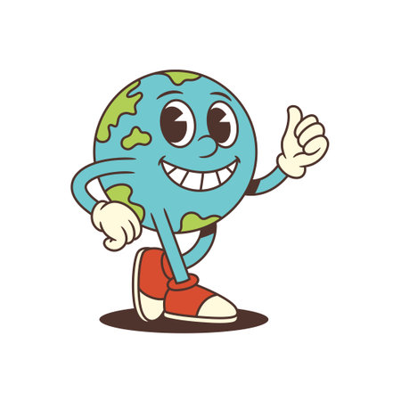 Cheerful Earth mascot with bright eyes, confident stance, and thumbs-up gesture. Great for eco-friendly education, awareness campaigns, and youth engagement. Vector illustrationのイラスト素材