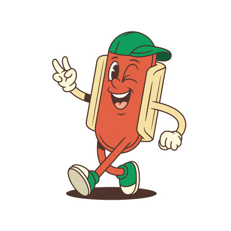 Hotdog mascot in mid-wave gesture with wide smile and bright personality delivers high-energy impact. Ideal for event banners, street food ads, or fun marketing. Vector illustrationのイラスト素材