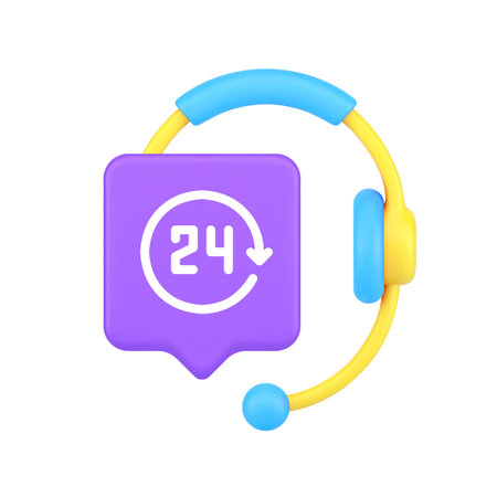 24/7 support customer service headset communication help desk call center availability assistance contact always open 3d icon realistic vector illustrationのイラスト素材