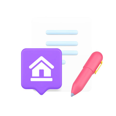 Real estate property house home document contract agreement signing purchase sale mortgage legal transaction ownership deal 3d icon realistic vector illustrationのイラスト素材