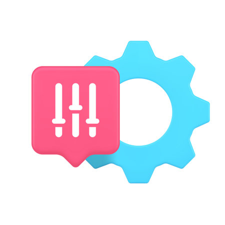 Settings adjustment gear volume control system configuration technical tools mechanical engineering audio preferences customization optimization interface 3d icon realistic vector illustrationのイラスト素材