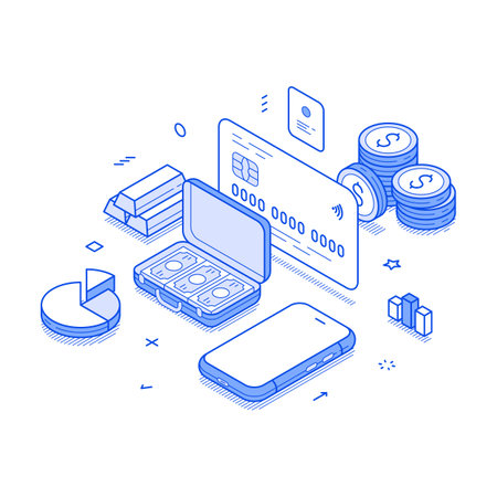 Online money deposit financial banking smartphone application isometric vector illustration. Electronic currency savings investment commercial fund economy exchanging budget balance mobile appのイラスト素材