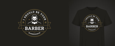 Modern barber logo featuring a stylish beard man, retro typography, and a vintage design. Ideal for barbershop branding and t-shirt prints. Vector illustrationのイラスト素材