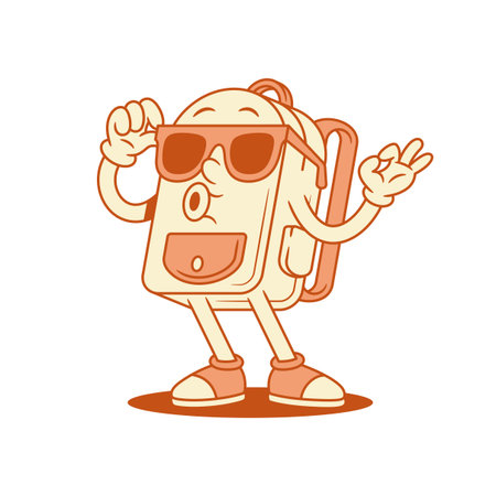 Funny cool schoolbag backpack cartoon character okay gesture isometric vector illustration. Cheerful school bag pupil education studying minimalist mascot in sunglasses ok good gesturingのイラスト素材