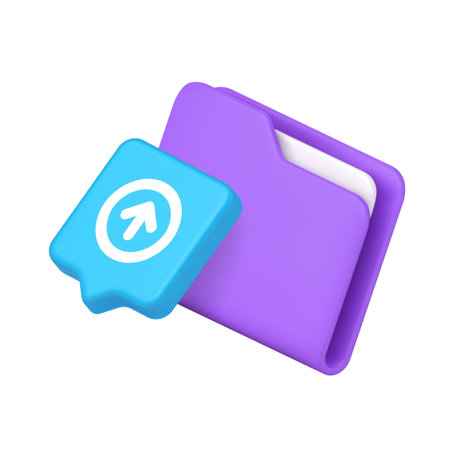 Isometric folder and update symbol on badge in digital style, featuring vibrant gradients, rounded surfaces and clean UI look. Perfect for app interfaces and websites. 3d icon vector illustrationのイラスト素材
