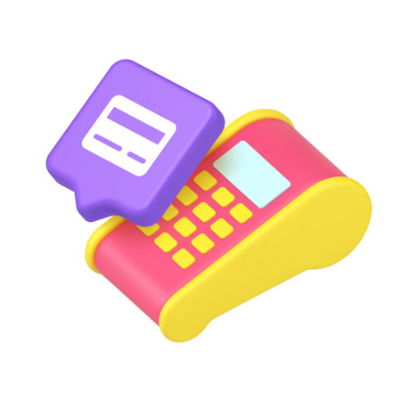 Payment terminal and credit card symbol representing transaction, finance, banking, checkout, pay, money, shopping, digital, service, business. 3d icon realistic vector illustrationのイラスト素材