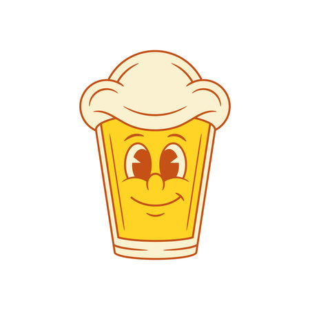 Funny emoticon beer glass cartoon character smiling vector flat illustration. Cute comic adorable malt alcohol foamy beverage mascot with positive emotion for cheers drink partyのイラスト素材