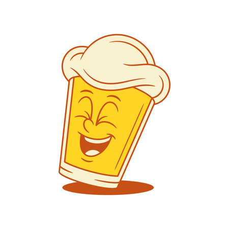 Overjoyed beer glass cartoon character laughing smiley vector flat illustration. Cheerful comic emoticon malt foamy alcohol beverage mascot having fun with positive emotionのイラスト素材