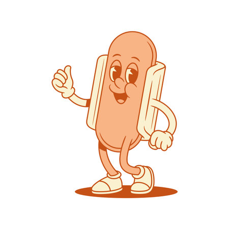 Funky hot dog cartoon character cool thumb up gesture contoured vector flat illustration. Cute adorable fast food with sausage and bread mascot showing good alright tasty menu recommendのイラスト素材