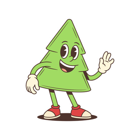 A friendly cartoon Christmas tree character mascot vector illustration. The winking tree has a happy smile, waves in a greeting pose. Perfect for holiday projects, and mascot design conceptsのイラスト素材