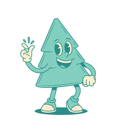 Smiling Christmas green fir tree cartoon character idea contoured vector flat illustration. Happy cheerful spruce natural plant mascot good recommend done innovation gestureのイラスト素材