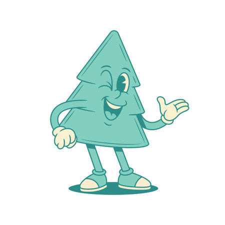 Winked green fir tree Christmas cartoon character presenting contoured vector flat illustration. Positive smiling spruce natural plant mascot greeting welcome hospitality presentationのイラスト素材