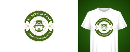 Saint Patrick's Day greeting for t-shirt print. Festive Irish holiday badge with leprechaun. Creative vector illustration template for celebrating the popular event with typographyのイラスト素材