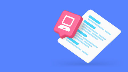 Minimalist 3d banner with cartoon document and laptop icon. Vector illustration for online...