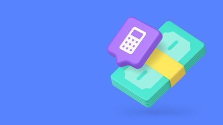 Minimalist 3d banner with cartoon money and calculator icon. Vector illustration for finance,...