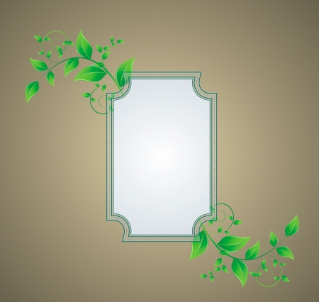 retro background with a frame with green leavesのイラスト素材