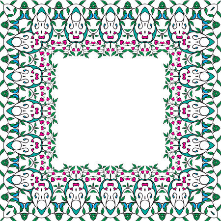 Vector illustration of Vector ornament with green leaves and heartsのイラスト素材