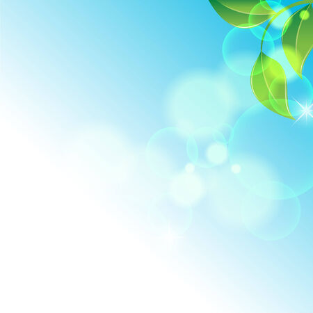 Vector illustration of Green grass and a blue sky with bright yellow bubblesのイラスト素材