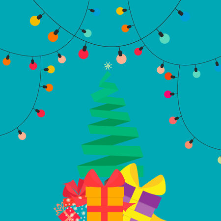 Christmas tree with gifts in style flatのイラスト素材