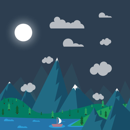 natural landscape in nighttime (the style of flat)のイラスト素材