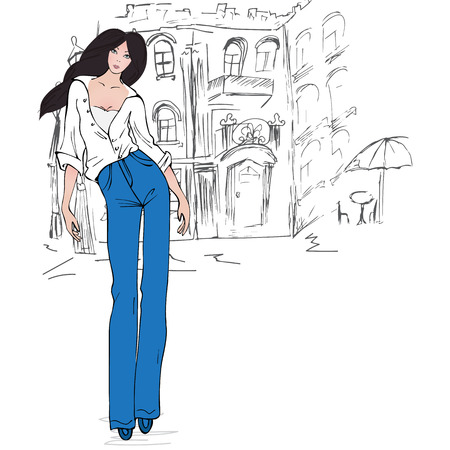 Fashion girl in sketchのイラスト素材