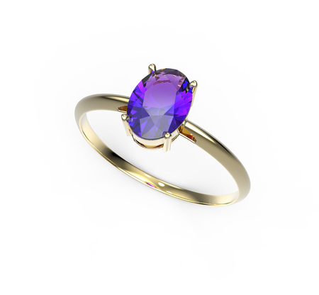Wedding ring with diamond isolated on white background. Fashion jewelery. 3d digitally rendered illustrationの写真素材