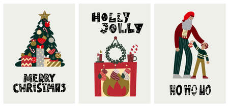 Christmas cute and cozy nordic card set.のイラスト素材