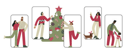 Happy people together online on Christmas.のイラスト素材