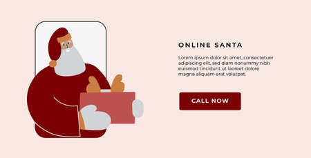 Online Santa holding gift Christmas web banner.のイラスト素材