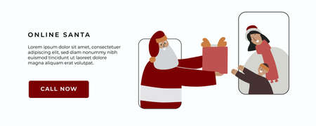 Online Santa Claus presents gift to child.のイラスト素材
