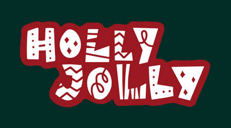Holly jolly Christmas nordic ornament lettering.のイラスト素材
