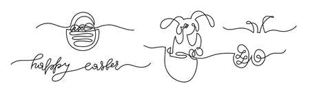 Continuous line drawings happy easter set.のイラスト素材