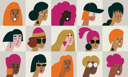 Woman modern trendy avatars, female faces.