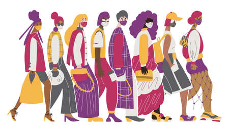 New normal fashion concept, women in masks.のイラスト素材