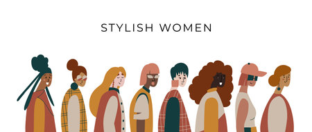 Diverse stylish women side view portraits.