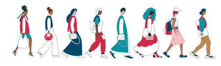 Set of women in bright stylish clothes.のイラスト素材